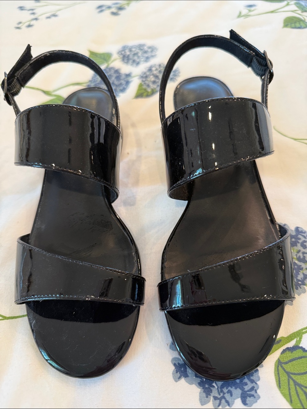Vaneli Black Patent Two-Strap Ankle Sandals